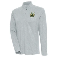 Women's Antigua  Heather Gray Milwaukee Bucks Confront Quarter-Zip Pullover Top