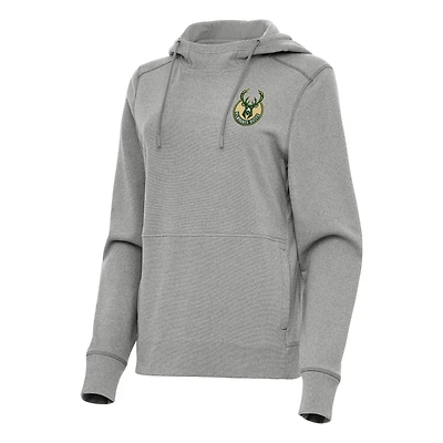 Sweat à capuche Antigua Heather Grey pour femme des Milwaukee Bucks Justice