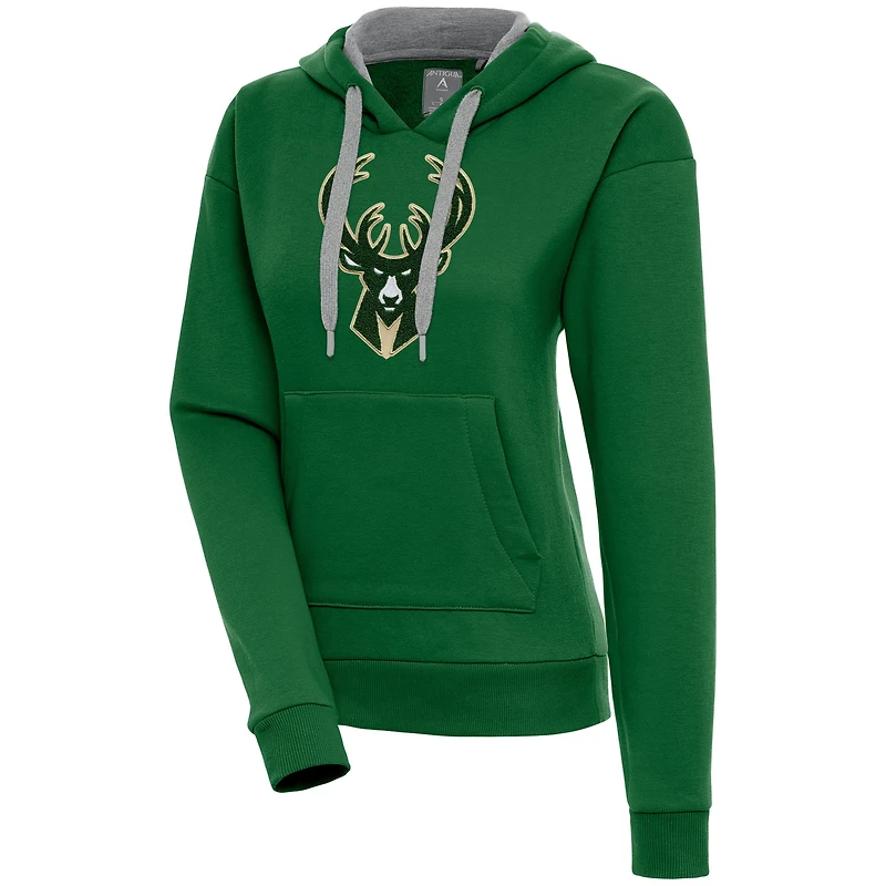 Sweat à capuche Victory vert chasseur Antigua pour femme des Milwaukee Bucks