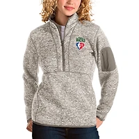 Women's Antigua Tan Milwaukee Bucks NBA 75th Anniversary Fortune Quarter-Zip Pullover Jacket