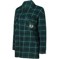 Women's College Concepts Hunter Green/Black Milwaukee Bucks Boyfriend Button-Up Nightshirt