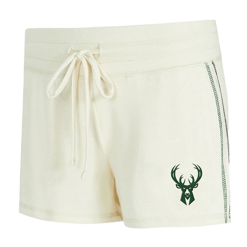 Ensemble haut à manches longues et short en tricot kaki Hacci Sport Cream Milwaukee Bucks pour femme