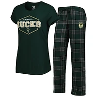 Concepts Sport Hunter Green/Black Milwaukee Bucks Badge T-shirt et pantalon de pyjama Ensemble nuit