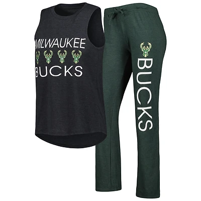 Ensemble de nuit avec débardeur et pantalon Concepts Sport pour femme Vert chasseur/noir Milwaukee Bucks Team