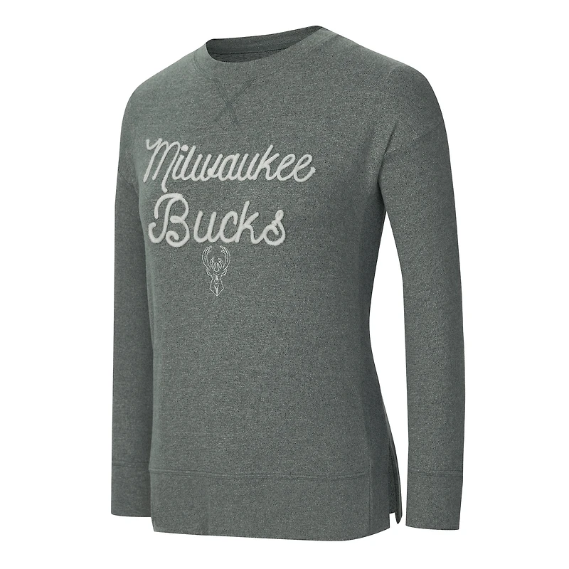 T-shirt à manches longues Rigor pour femme Concepts Sport Hunter Green Milwaukee Bucks