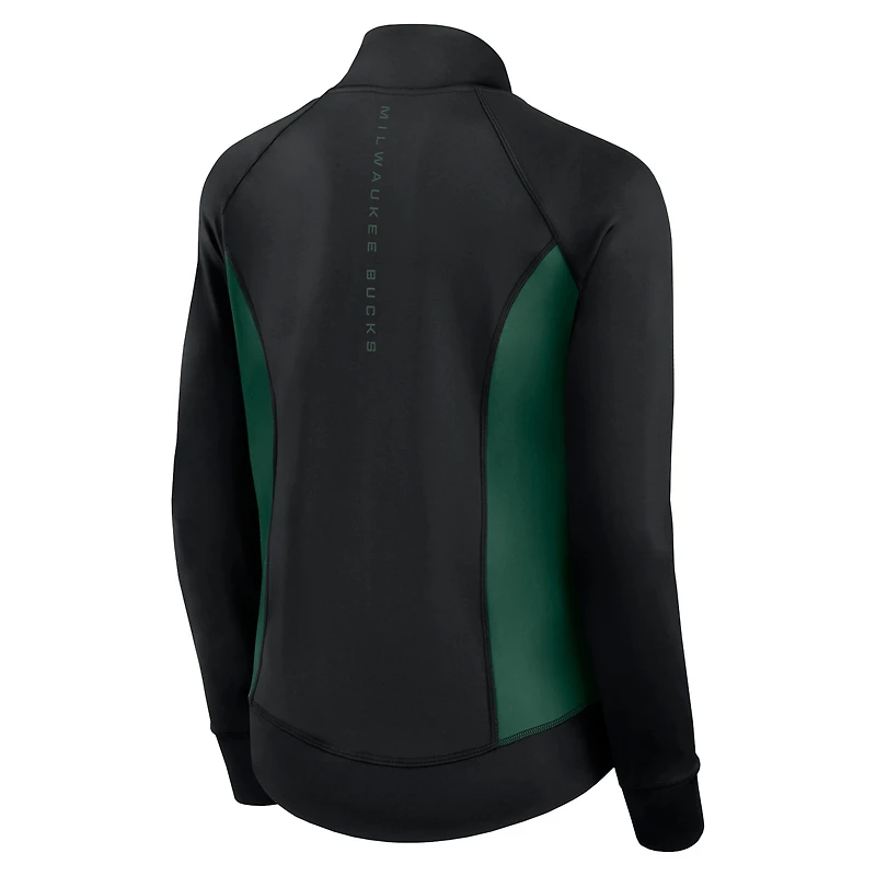 Veste de survêtement sport ajustée et zippée Milwaukee Bucks Studio Fanatics pour femmes noire