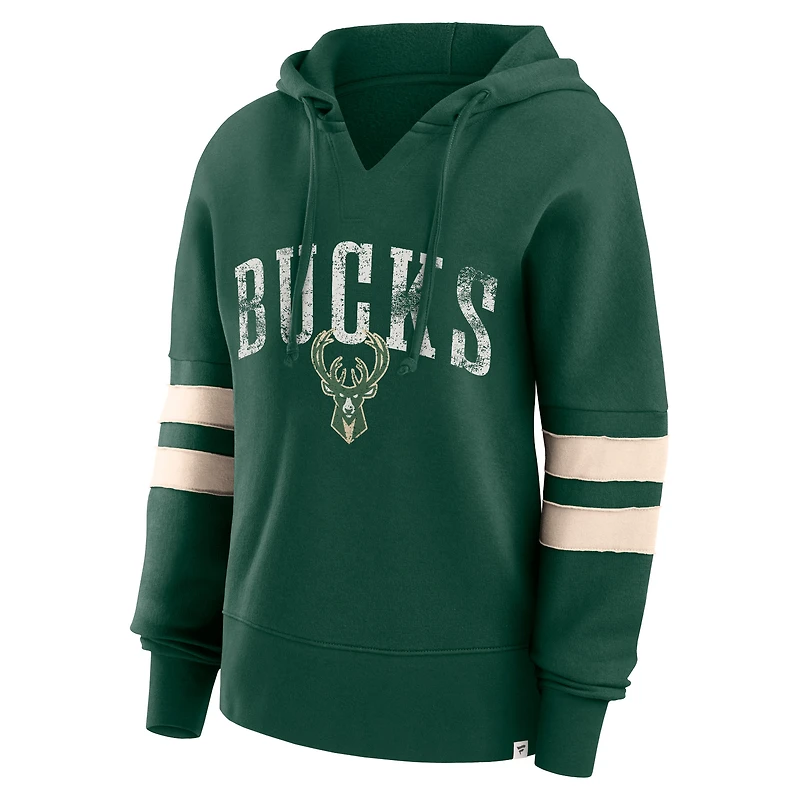 Sweat à capuche col en V Fanatics Hunter Green Milwaukee Bucks Bold Move Dolman pour femmes
