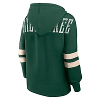 Sweat à capuche col en V Fanatics Hunter Green Milwaukee Bucks Bold Move Dolman pour femmes