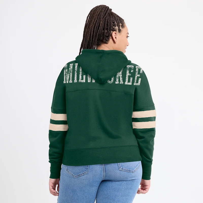 Sweat à capuche col en V Fanatics Hunter Green Milwaukee Bucks Bold Move Dolman pour femmes