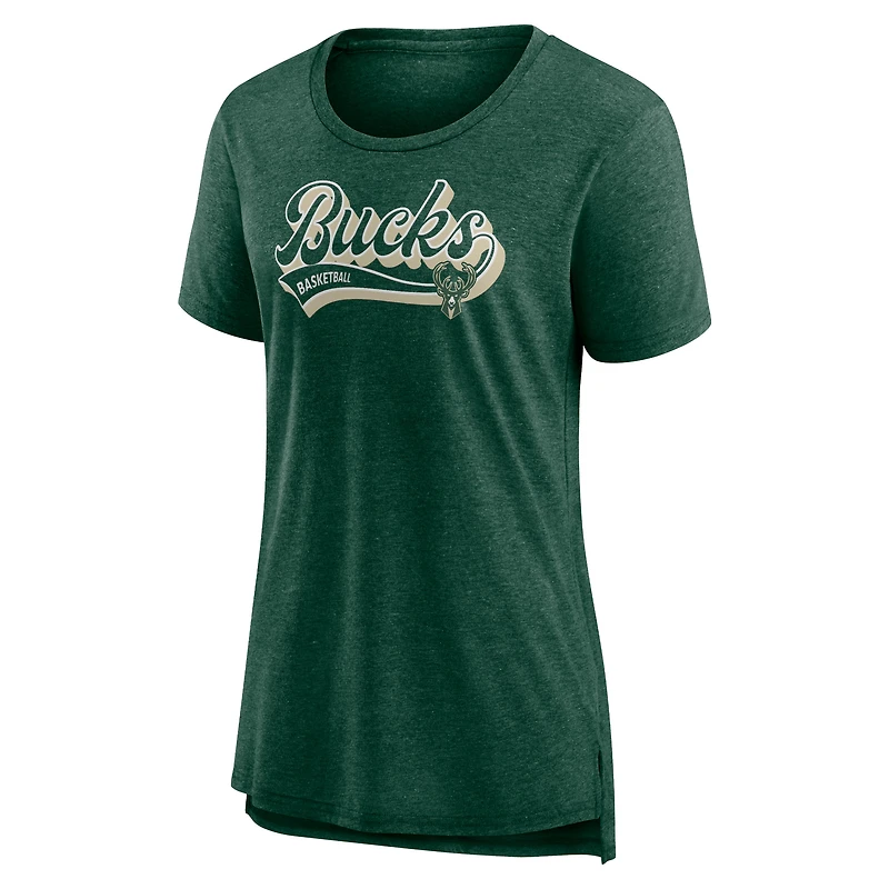 T-shirt triple mélange Fanatics Hunter Green Milwaukee Bucks League Leader pour femmes