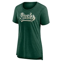 T-shirt triple mélange Fanatics Hunter Green Milwaukee Bucks League Leader pour femmes