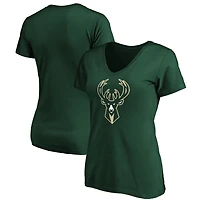 Women's Fanatics Hunter Green Milwaukee Bucks Primary Logo Team V-Neck T-Shirt