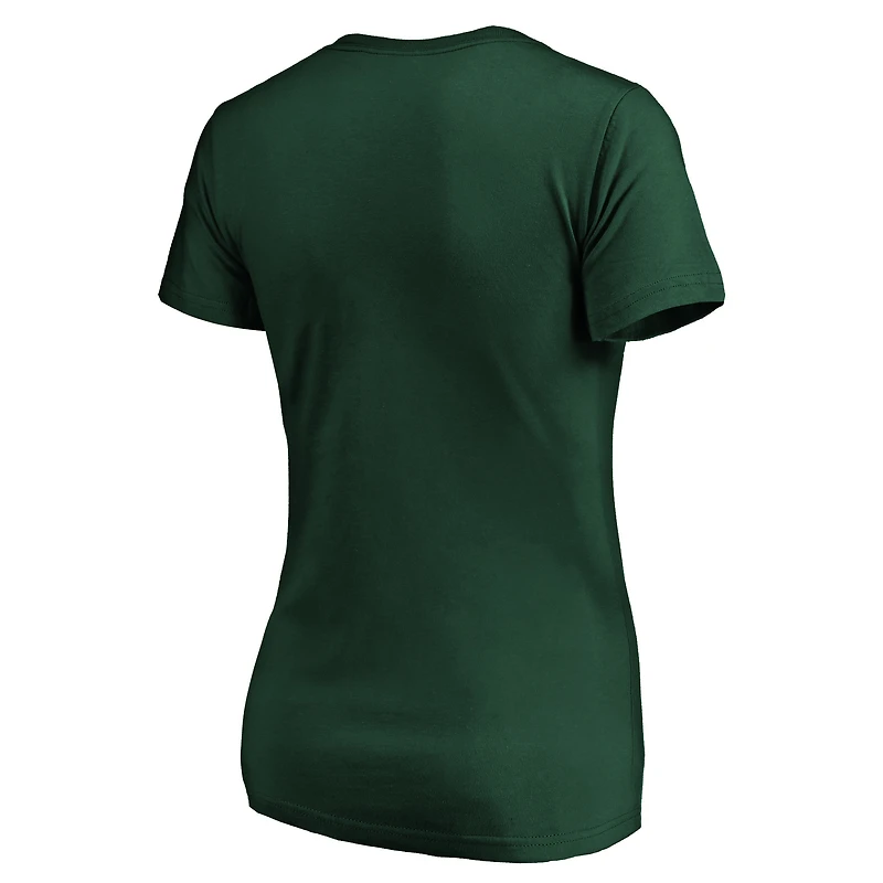 Women's Fanatics Hunter Green Milwaukee Bucks Primary Logo Team V-Neck T-Shirt