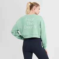 Women's Fanatics Mint Milwaukee Bucks Studio Tri-Blend Cropped Pullover Sweatshirt