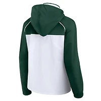 Veste à capuche entièrement zippée Fanatics blanche/verte chasseur Milwaukee Bucks Anorak Raglan pour femme