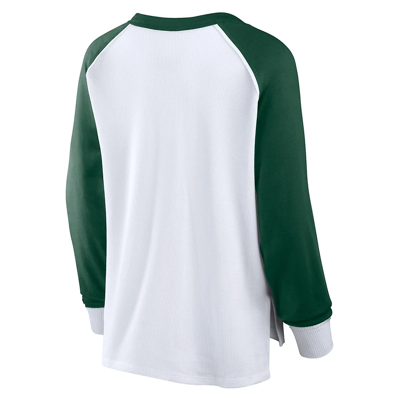 T-shirt à manches longues et col en V Open Lane Waffle de Milwaukee Bucks Fanatics pour femme
