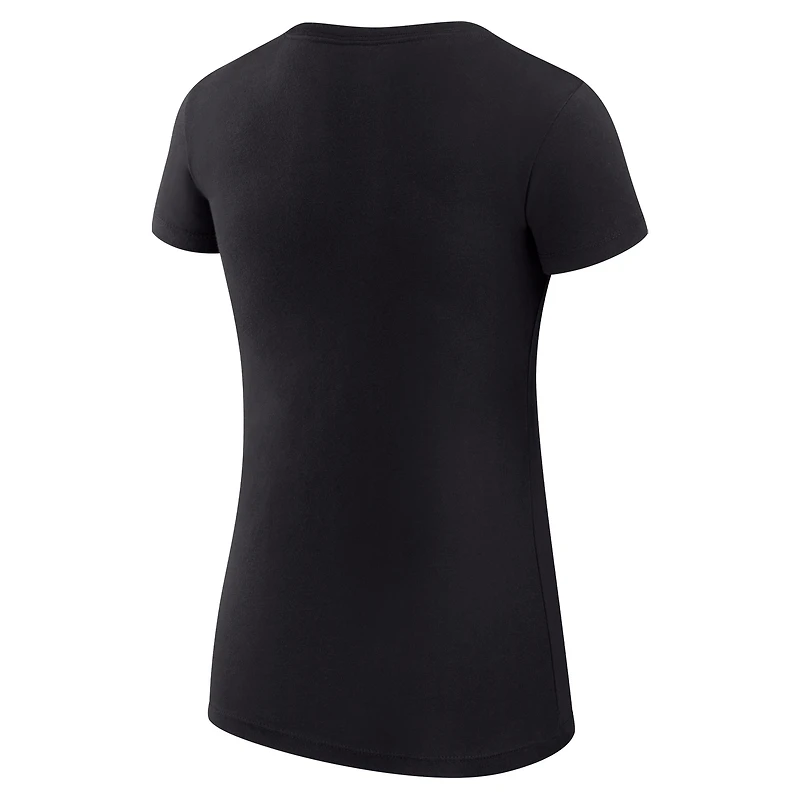 T-shirt léger G-III 4Her pour femme par Carl Banks, coupe ultra-ajustée, noir, avec grand logo de la ville, Milwaukee Bucks