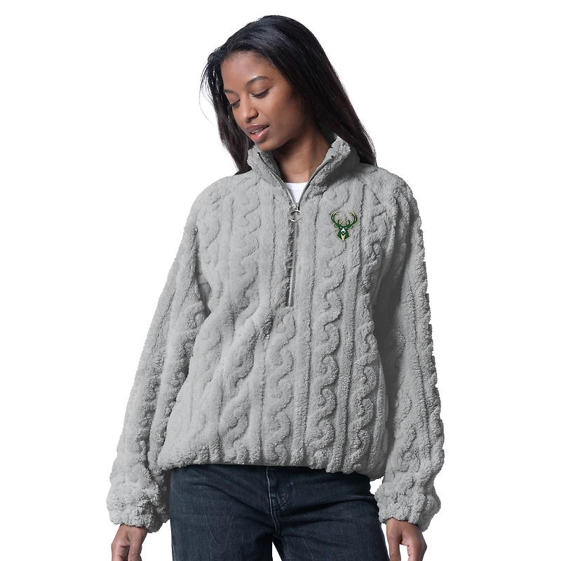 Women's G-III 4Her by Carl Banks Gray Milwaukee Bucks Champ Half-Zip Pullover
