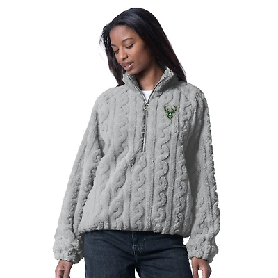 Women's G-III 4Her by Carl Banks Gray Milwaukee Bucks Champ Half-Zip Pullover
