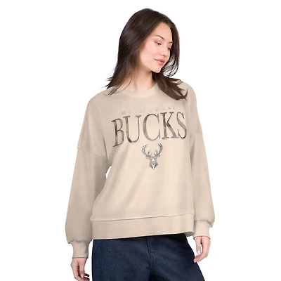 Women's G-III 4Her by Carl Banks Natural Milwaukee Bucks Oversized Vet II Sweatshirt