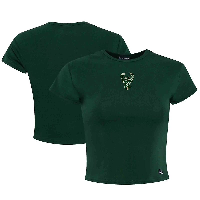 Women's Hype and Vice Hunter Green Milwaukee Bucks Small Logo Cropped Baby T-Shirt