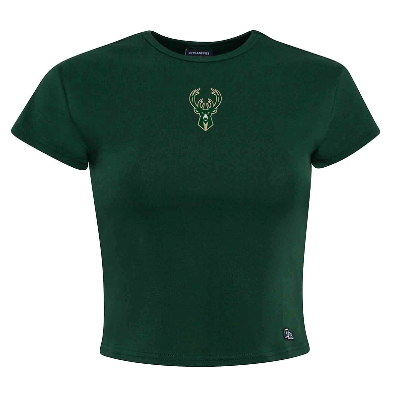 Women's Hype and Vice Hunter Green Milwaukee Bucks Small Logo Cropped Baby T-Shirt