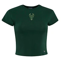 Women's Hype and Vice  Hunter Green Milwaukee Bucks Small Logo Cropped Baby T-Shirt