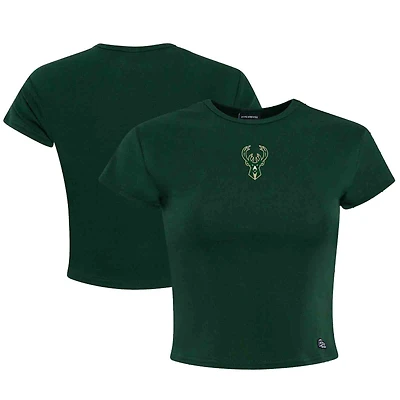 Women's Hype and Vice Hunter Green Milwaukee Bucks Small Logo Cropped Baby T-Shirt