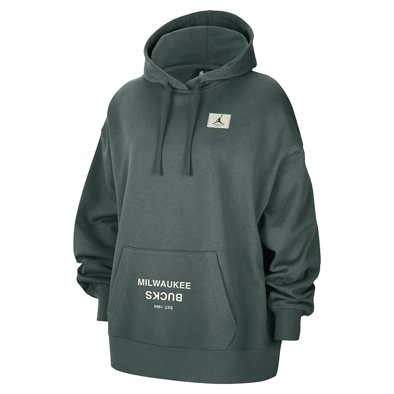 Sweat à capuche oversize Jordan Brand Milwaukee Bucks Courtside Statement Edition pour femme