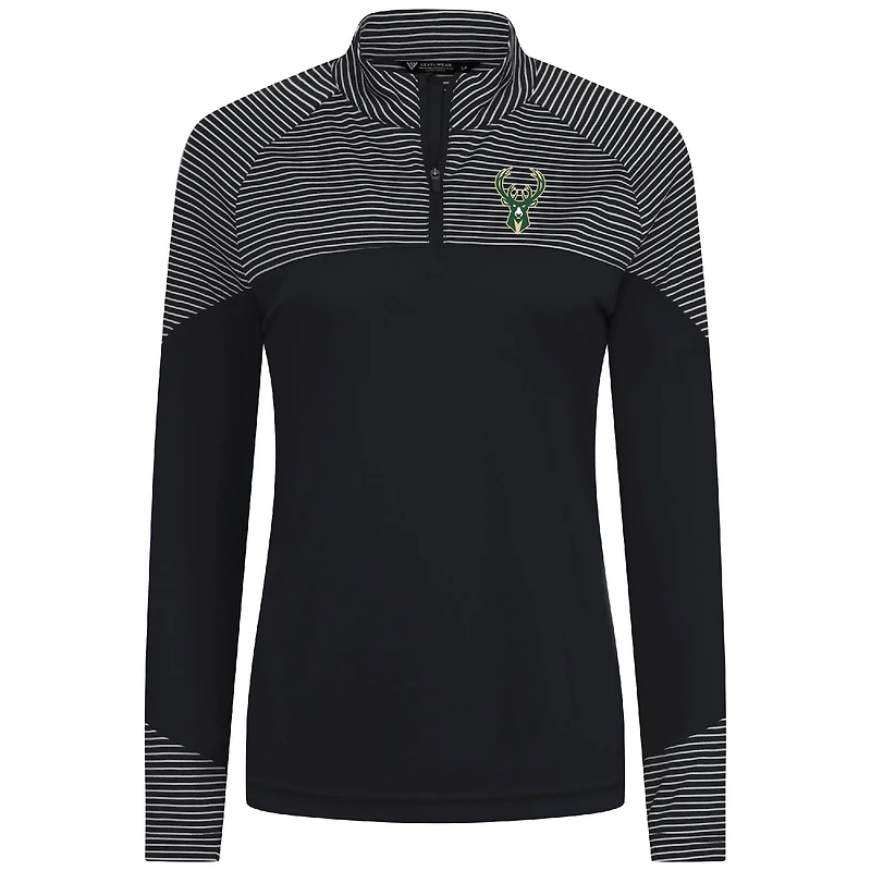 Haut à glissière quart de tour noir rayures classiques des Milwaukee Bucks pour femme Levelwear