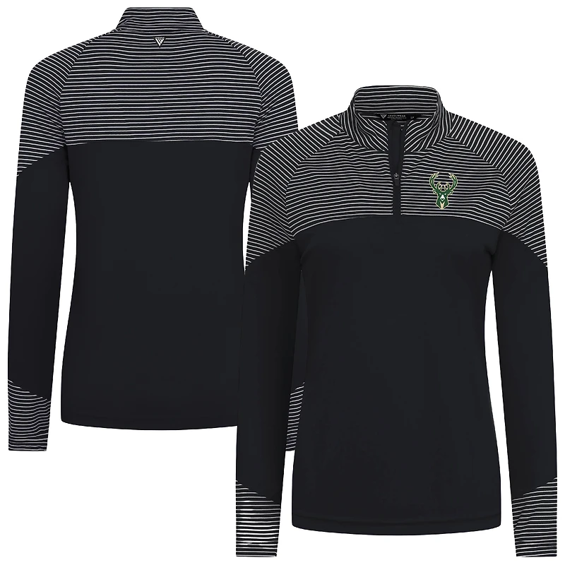 Haut à glissière quart de tour noir rayures classiques des Milwaukee Bucks pour femme Levelwear