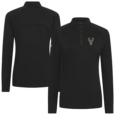 Haut noir à fermeture éclair quart de tour Flex Insignia 2.0 pour femme des Milwaukee Bucks Levelwear