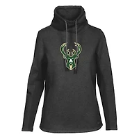Sweat-shirt à col cheminée Loop Core noir pour femme Levelwear des Milwaukee Bucks