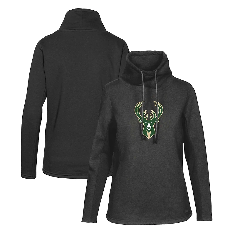 Sweat-shirt à col cheminée Loop Core noir pour femme Levelwear des Milwaukee Bucks