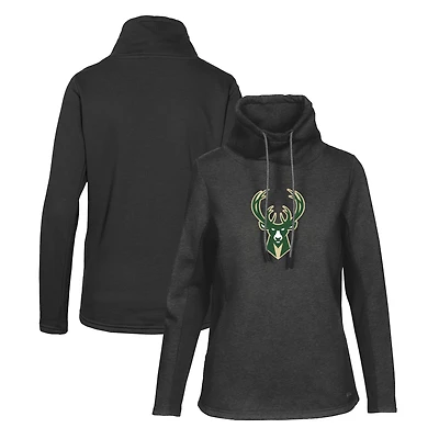 Sweat-shirt à col cheminée Loop Core noir pour femme Levelwear des Milwaukee Bucks