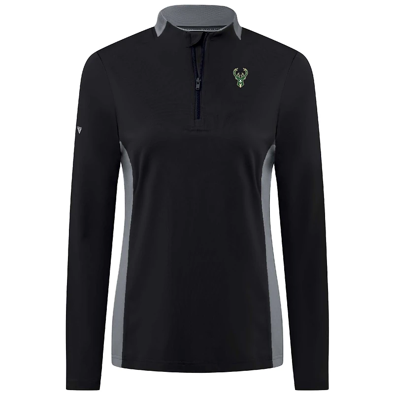 Pull-over noir à fermeture éclair quart de tour Moxie Insignia Core pour femme des Milwaukee Bucks Levelwear