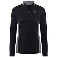 Pull-over noir à fermeture éclair quart de tour Moxie Insignia Core pour femme des Milwaukee Bucks Levelwear