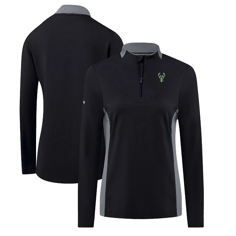 Pull-over noir à fermeture éclair quart de tour Moxie Insignia Core pour femme des Milwaukee Bucks Levelwear
