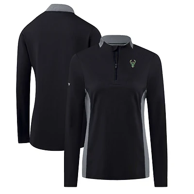 Pull-over noir à fermeture éclair quart de tour Moxie Insignia Core pour femme des Milwaukee Bucks Levelwear