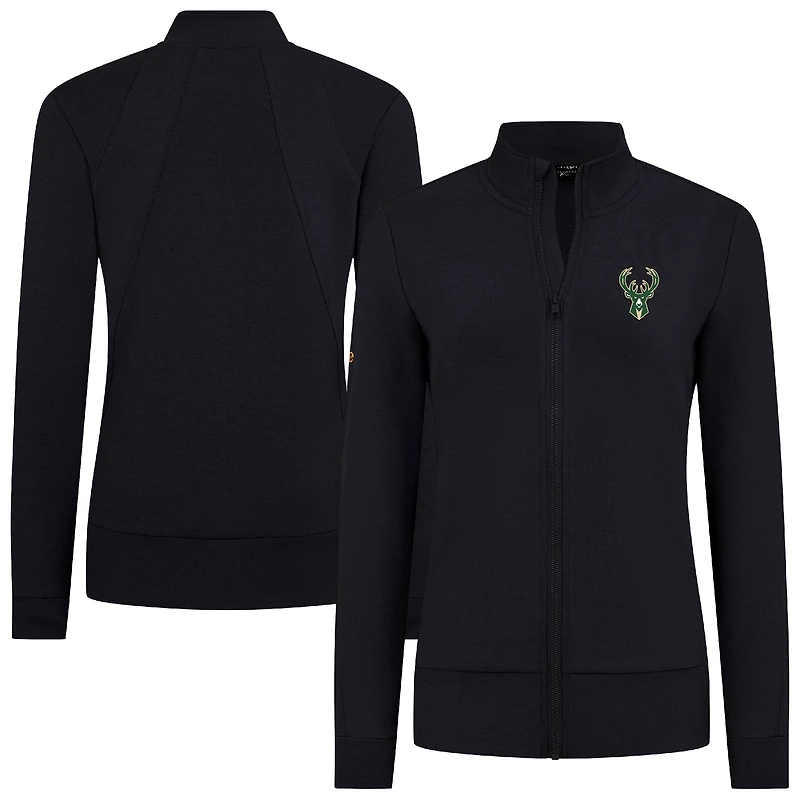 Veste zippée noire pour femme Levelwear Milwaukee Bucks Shine