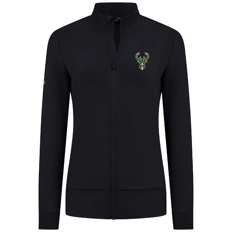 Veste zippée noire pour femme Levelwear Milwaukee Bucks Shine