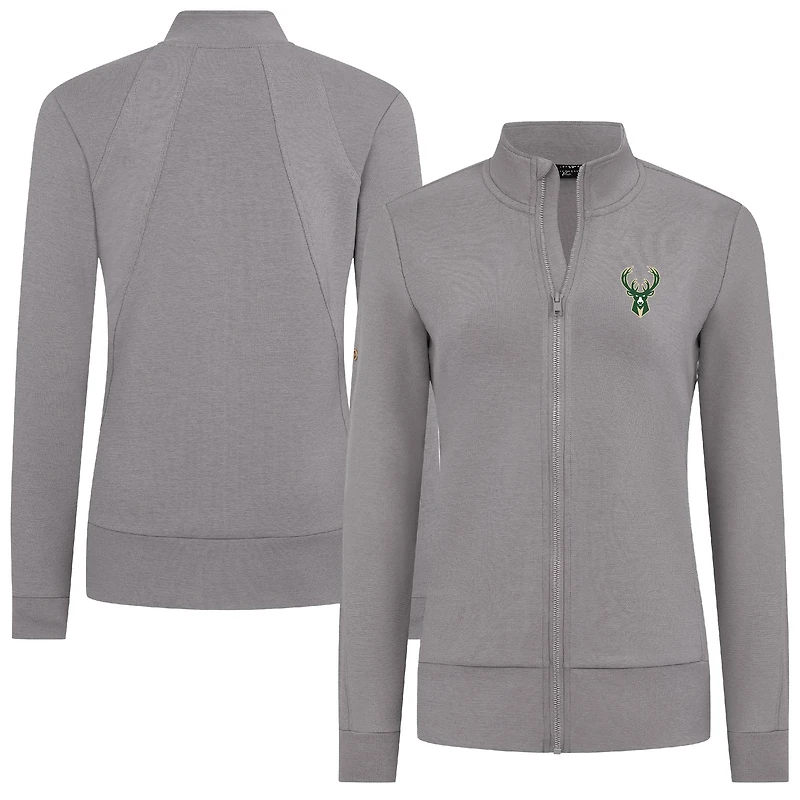 Veste zippée intégrale grise Milwaukee Bucks Shine pour femme Levelwear