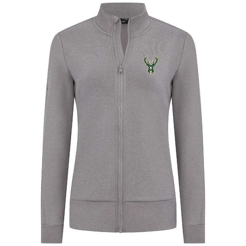 Veste zippée intégrale grise Milwaukee Bucks Shine pour femme Levelwear