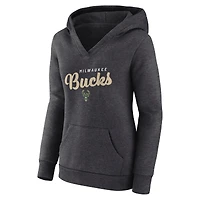 Sweat à capuche col en V Triumphant Milwaukee Bucks pour femme, couleur anthracite chiné, logo Athletic