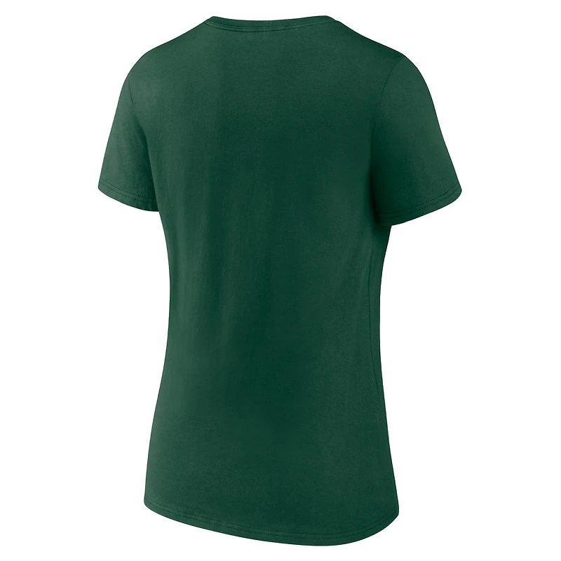 T-shirt à col en V pour femme avec logo athlétique vert chasseur des Milwaukee Bucks.
