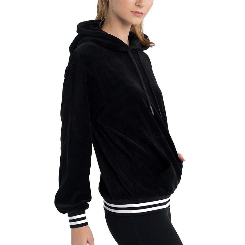 Women's Lusso Black Milwaukee Bucks Nellie Oversized Velour Pullover Hoodie