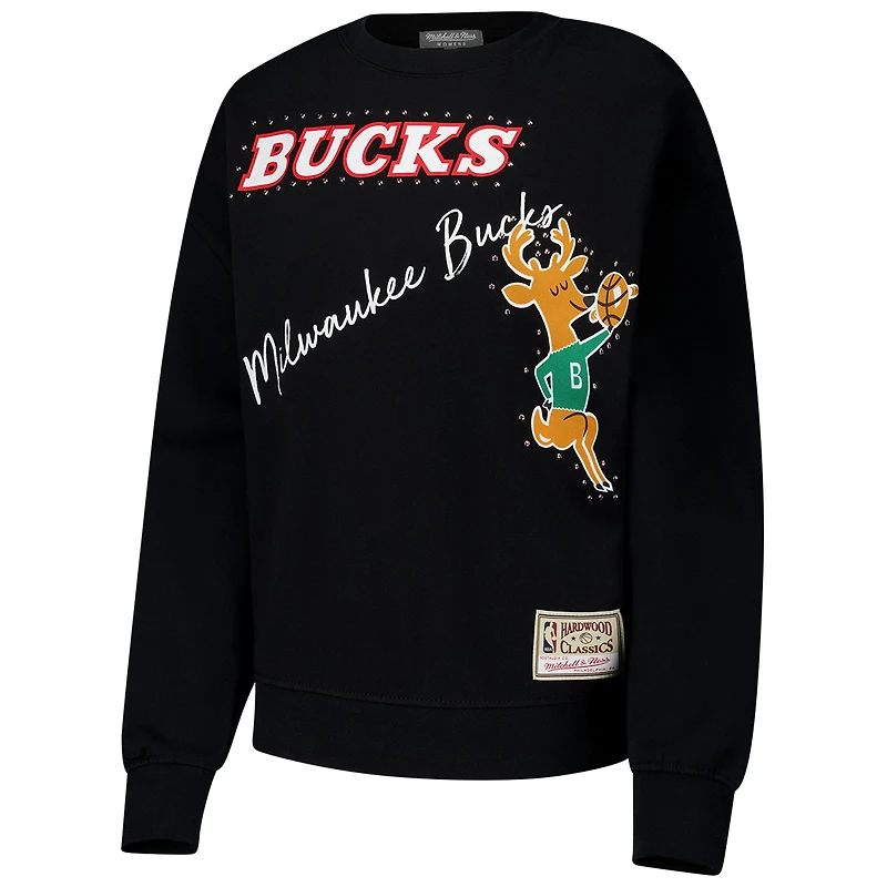 Sweat-shirt à capuche noir Mitchell & Ness pour femme Milwaukee Bucks Hardwood Classics Home Team
