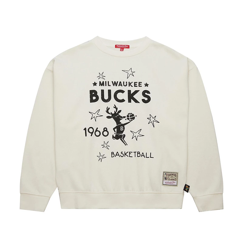 Sweat-shirt à capuche Mitchell & Ness pour femme Milwaukee Bucks Hardwood Classics crème