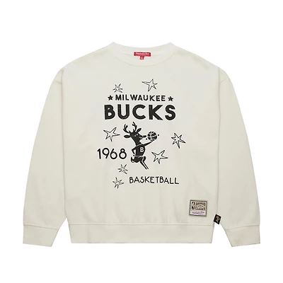 Sweat-shirt à capuche Mitchell & Ness pour femme Milwaukee Bucks Hardwood Classics crème
