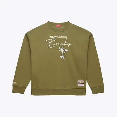 Sweat-shirt léger Mitchell & Ness olive Milwaukee Bucks pour femme